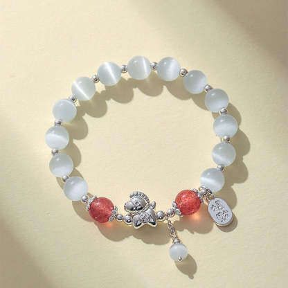 Natural Cat's Eye Rose Quartz Crystal Year of the Horse Fu Character Love Bracelet