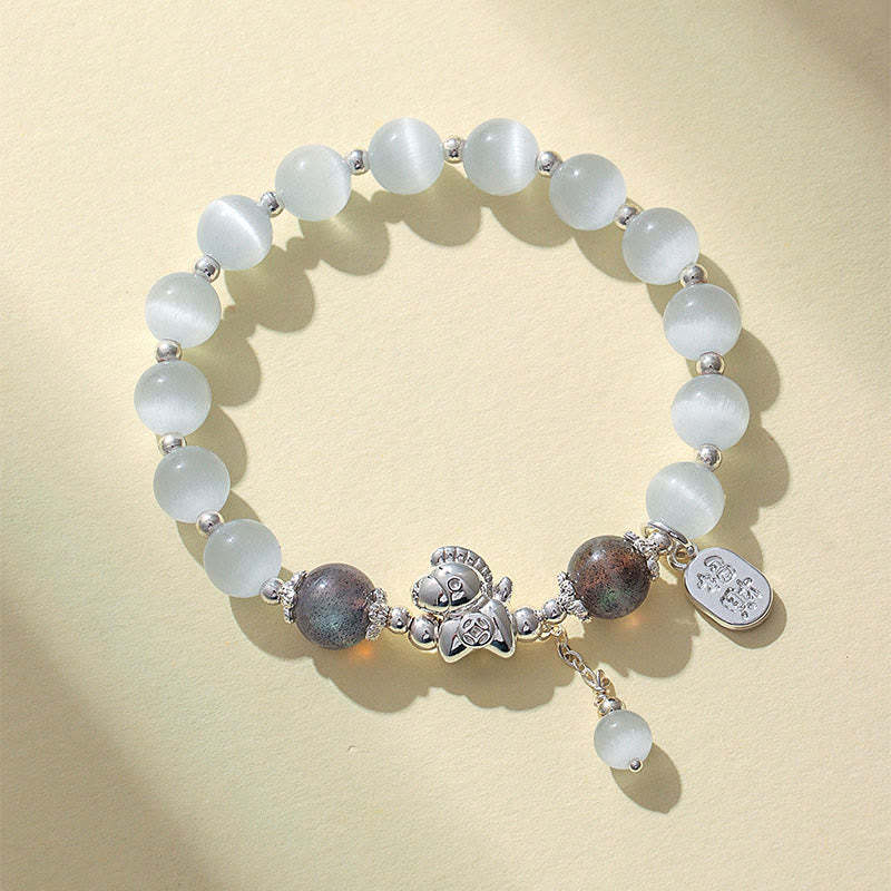 Natural Cat's Eye Rose Quartz Crystal Year of the Horse Fu Character Love Bracelet