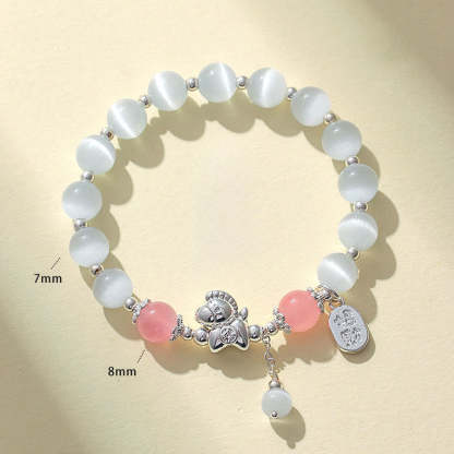 Natural Cat's Eye Rose Quartz Crystal Year of the Horse Fu Character Love Bracelet