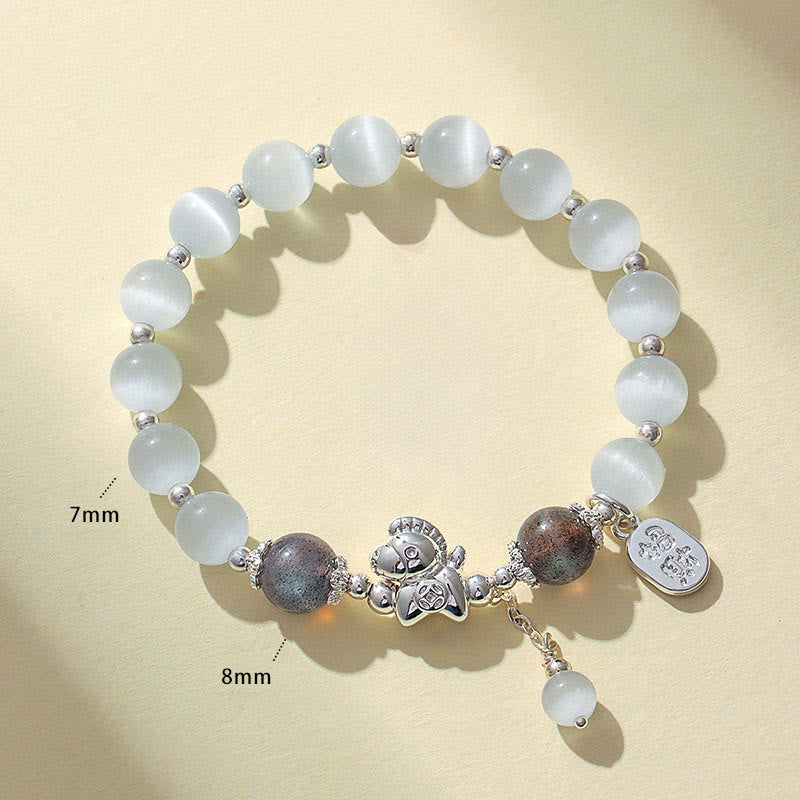 Natural Cat's Eye Rose Quartz Crystal Year of the Horse Fu Character Love Bracelet