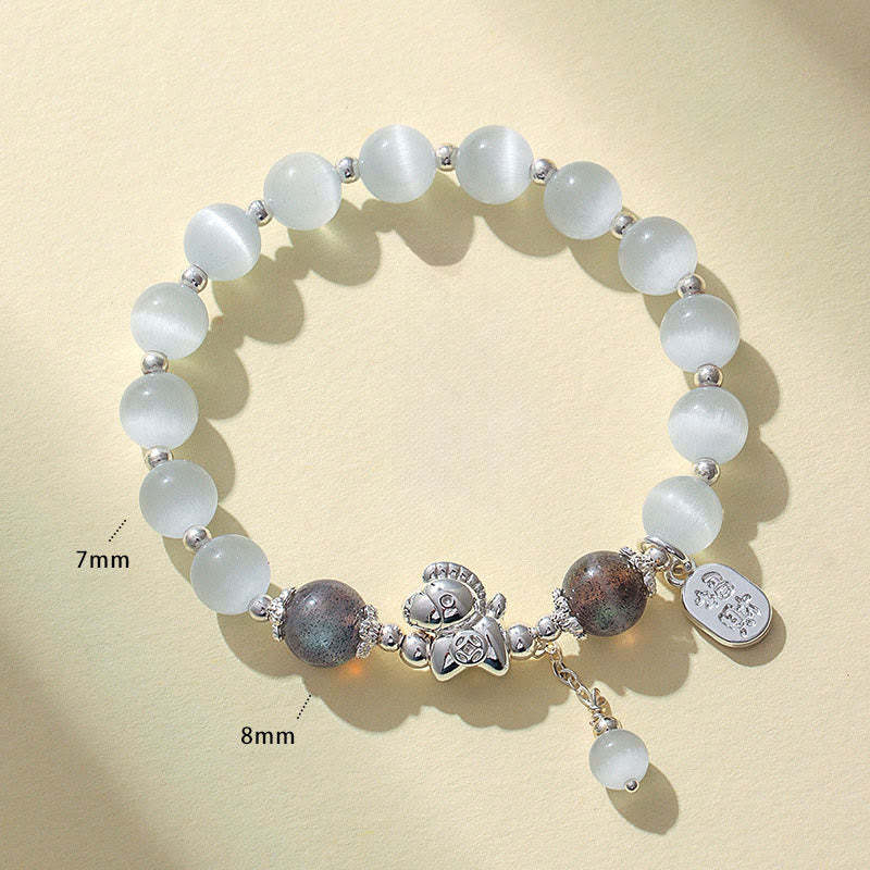 Natural Cat's Eye Rose Quartz Crystal Year of the Horse Fu Character Love Bracelet