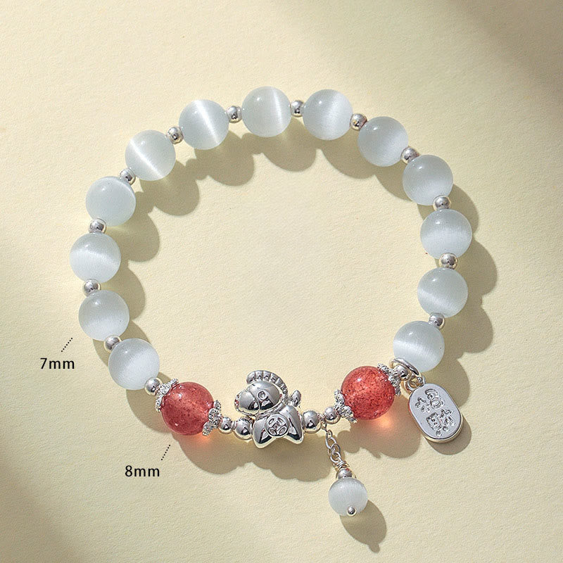 Natural Cat's Eye Rose Quartz Crystal Year of the Horse Fu Character Love Bracelet