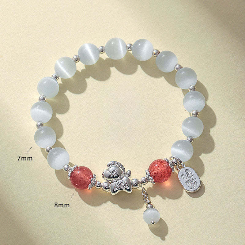 Natural Cat's Eye Rose Quartz Crystal Year of the Horse Fu Character Love Bracelet