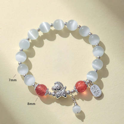 Natural Cat's Eye Rose Quartz Crystal Year of the Horse Fu Character Love Bracelet