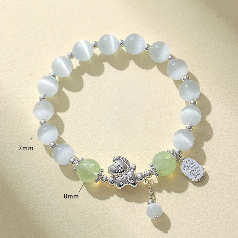 Natural Cat's Eye Rose Quartz Crystal Year of the Horse Fu Character Love Bracelet