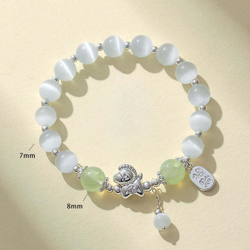 Natural Cat's Eye Rose Quartz Crystal Year of the Horse Fu Character Love Bracelet