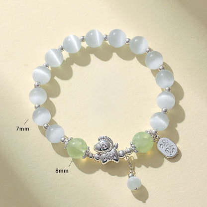 Natural Cat's Eye Rose Quartz Crystal Year of the Horse Fu Character Love Bracelet