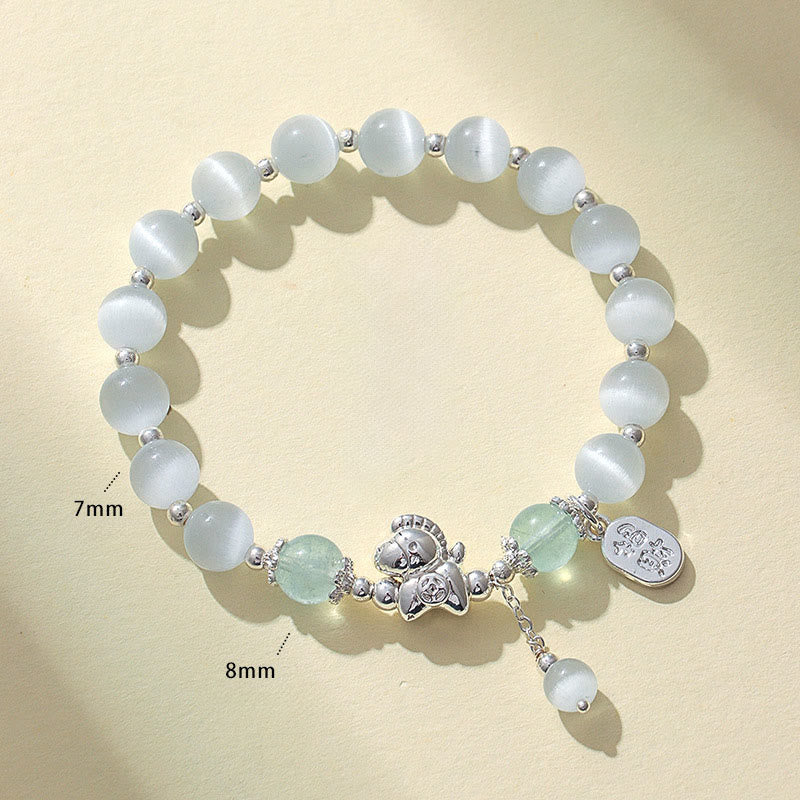 Natural Cat's Eye Rose Quartz Crystal Year of the Horse Fu Character Love Bracelet