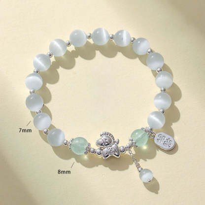 Natural Cat's Eye Rose Quartz Crystal Year of the Horse Fu Character Love Bracelet