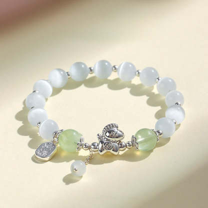 Natural Cat's Eye Rose Quartz Crystal Year of the Horse Fu Character Love Bracelet