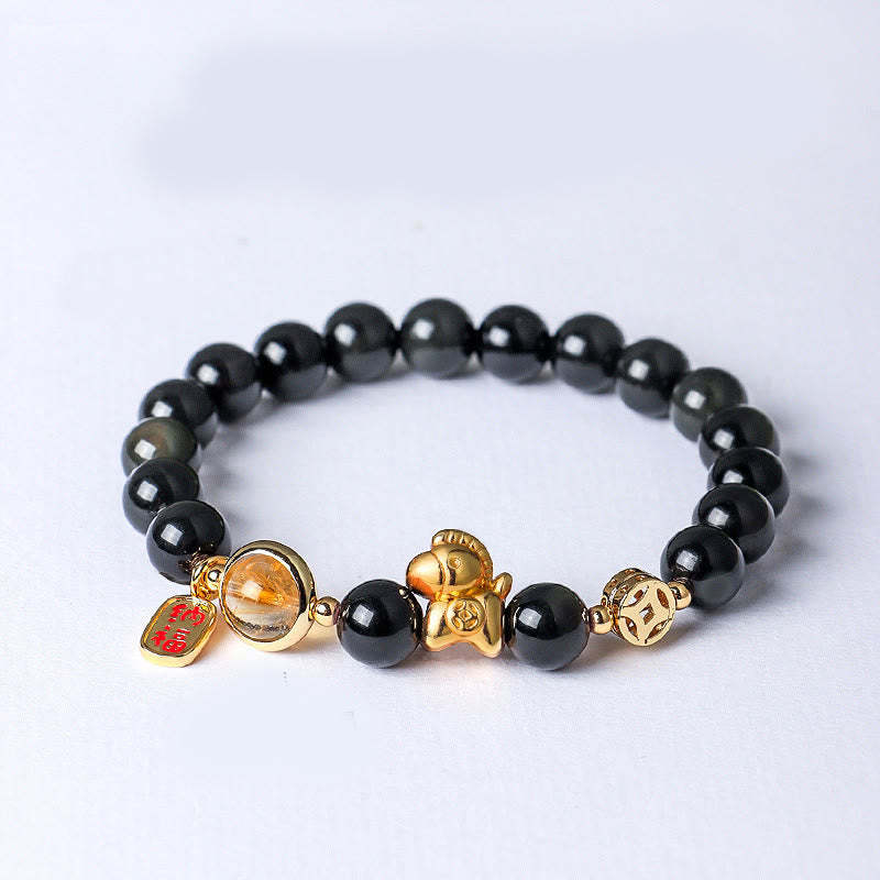 Year Of The Horse Natural Black Obsidian Strength Bracelet