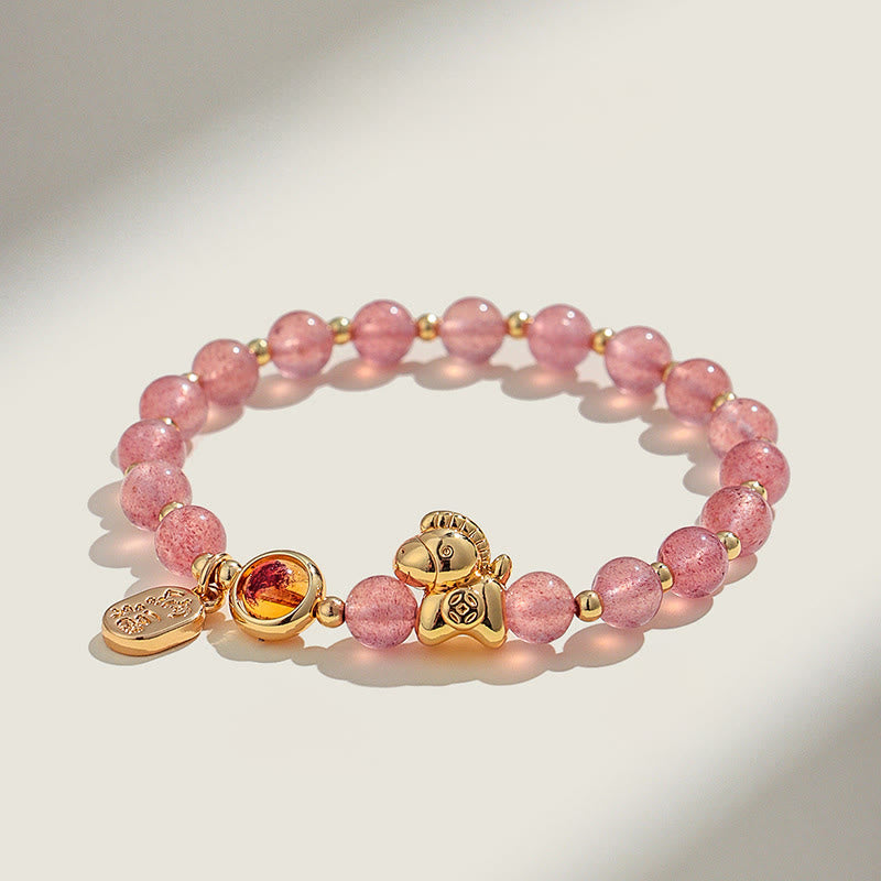 Year Of The Horse Strawberry Quartz  Love Bracelet