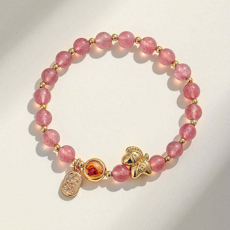 Year Of The Horse Strawberry Quartz  Love Bracelet