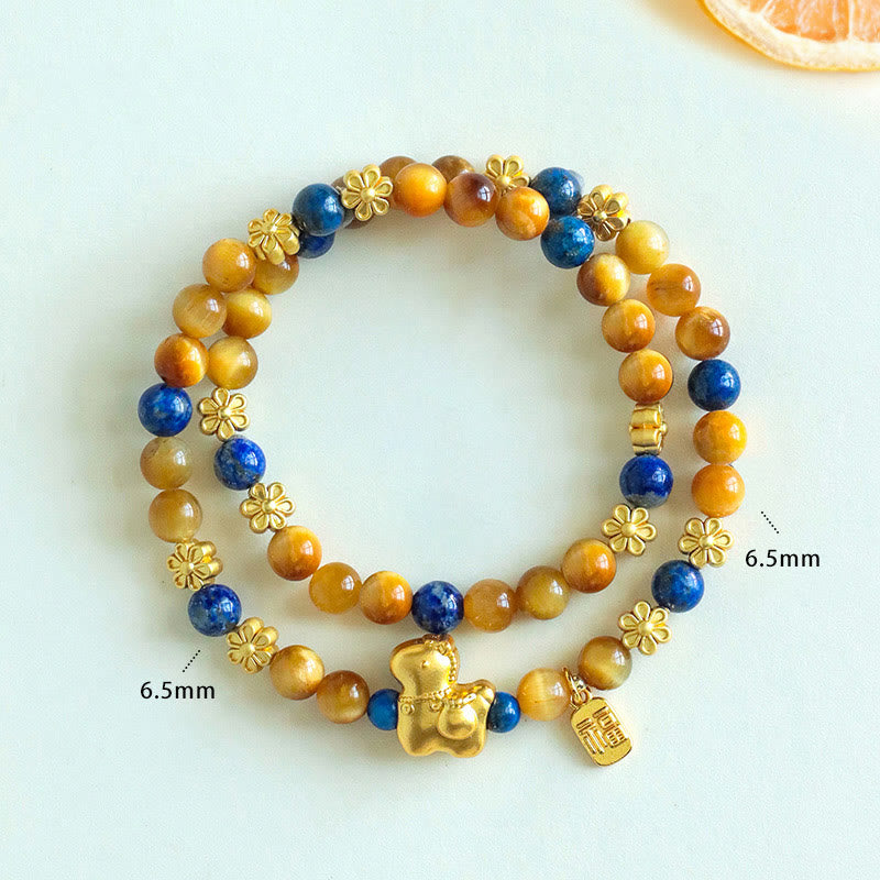 Year Of The Horse Fu Character Lazurite Tiger Eye Serenity Double Wrap Bracelet