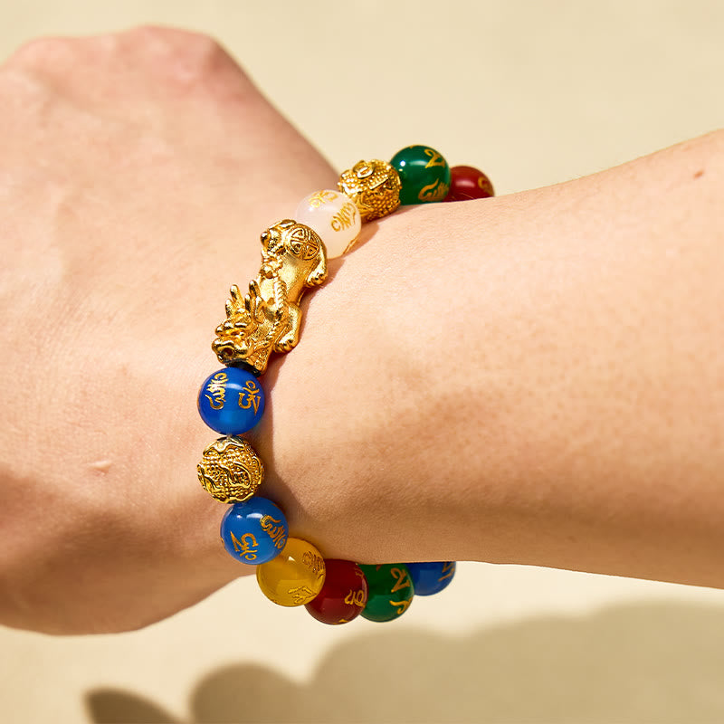 Feng Shui Multi-Color Agate Pixiu Guard Bracelet