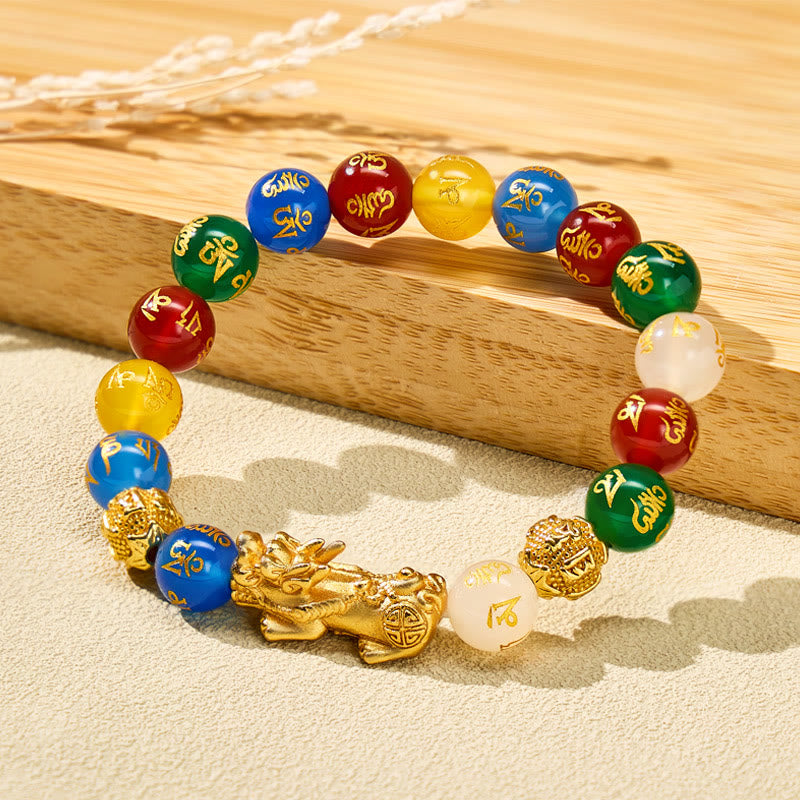 Feng Shui Multi-Color Agate Pixiu Guard Bracelet