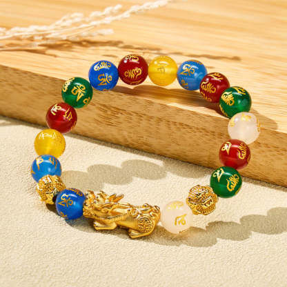 Feng Shui Multi-Color Agate Pixiu Guard Bracelet