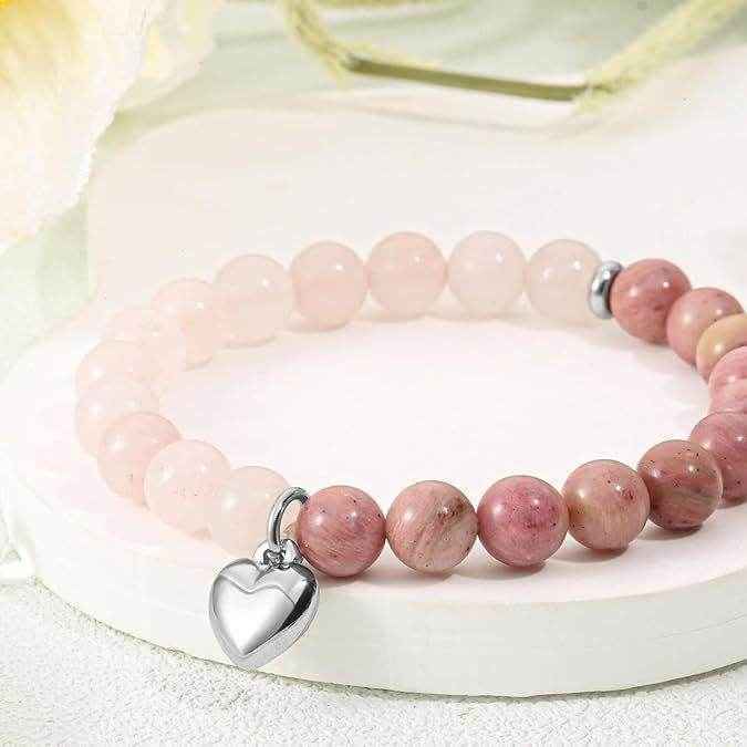 Love Heart Natural Stone Stretch Bracelet
