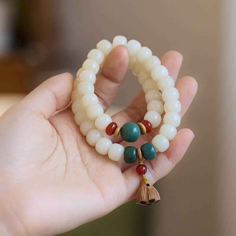 Natural White Jade Bodhi Double-Wrap Bracelet