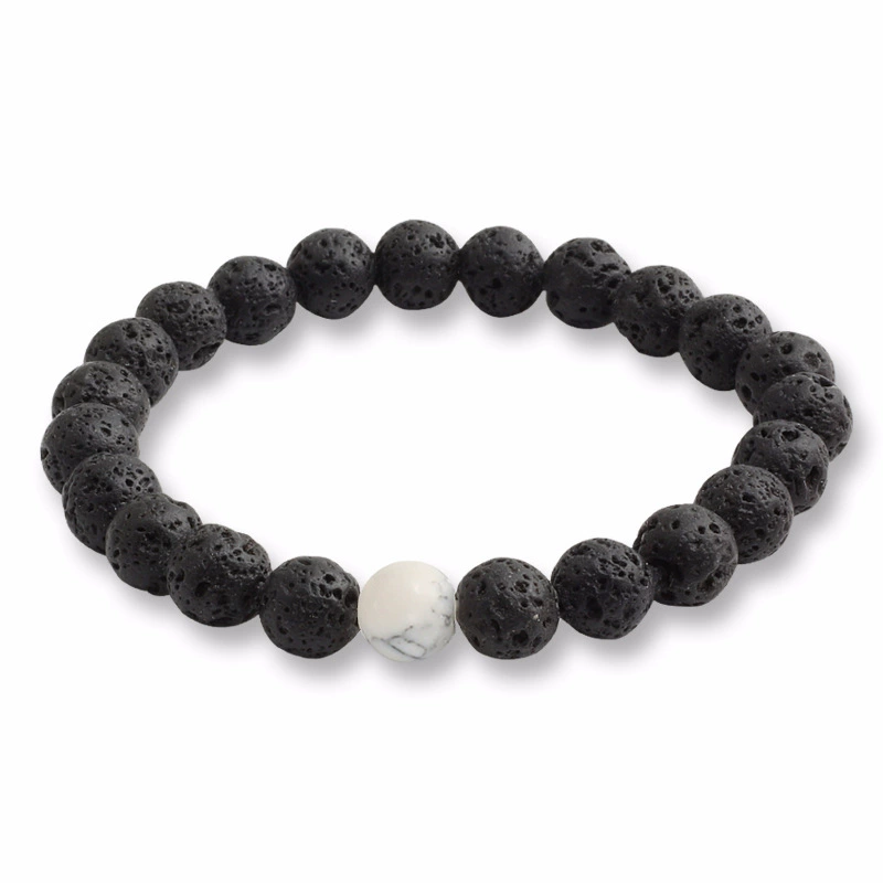 White And Black Lava Stone Bracelet - Calming & Grounding