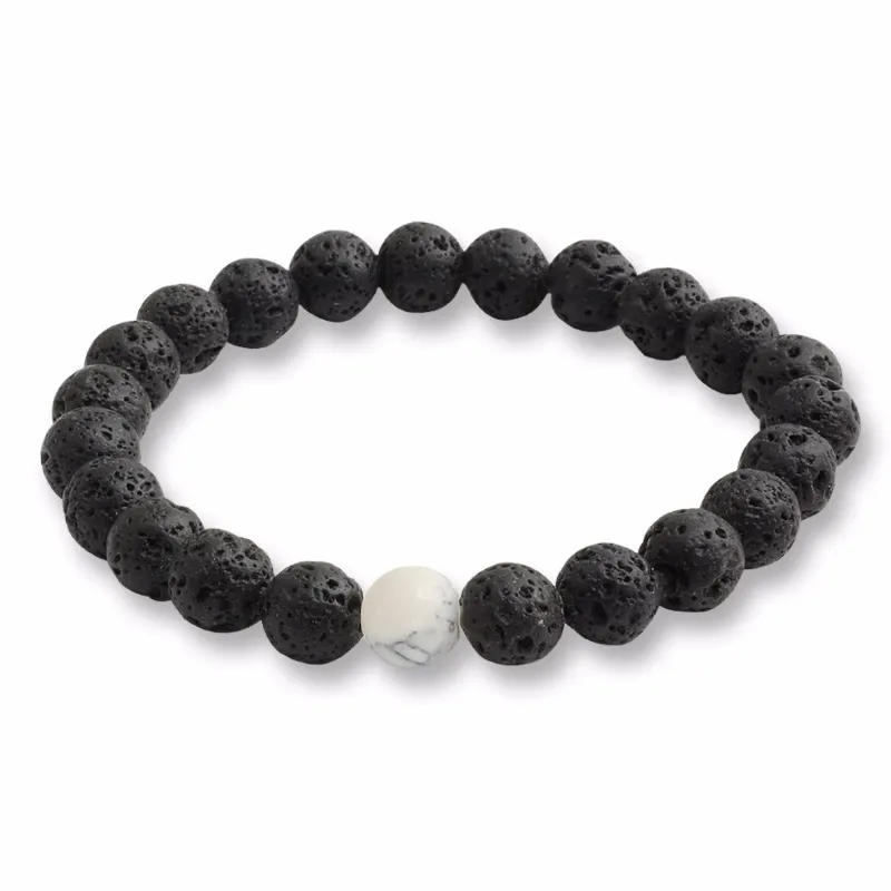 White And Black Lava Stone Bracelet - Calming & Grounding