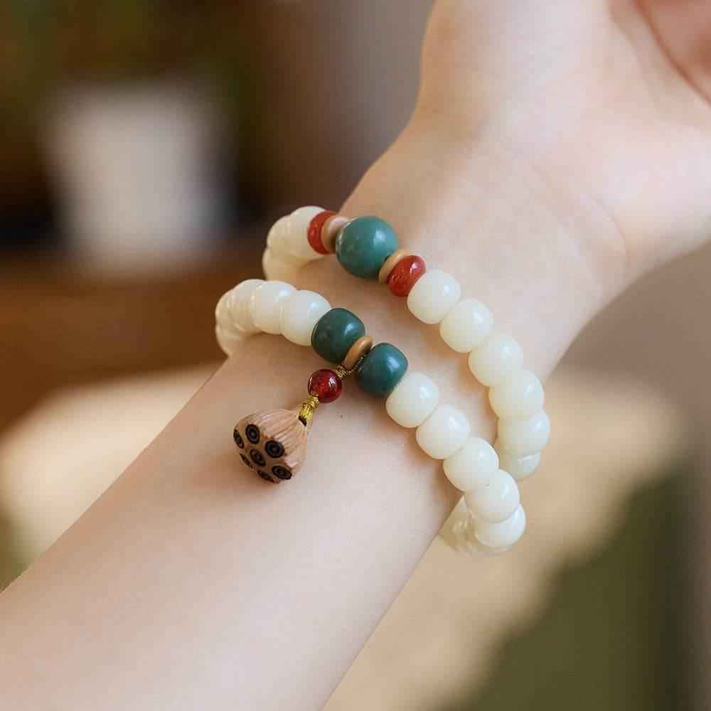 Natural White Jade Bodhi Double-Wrap Bracelet