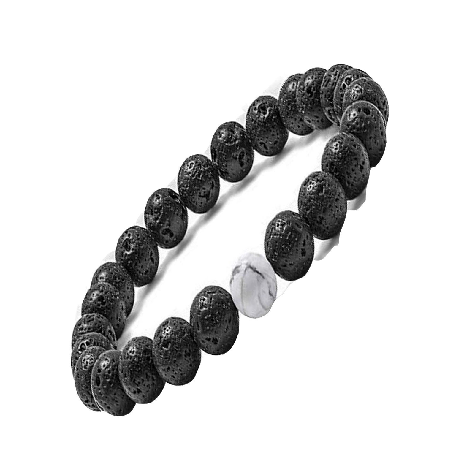 White And Black Lava Stone Bracelet - Calming & Grounding