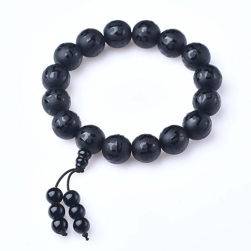 Open The Mind Tibet White Crystal Black Onyx Om Mani Padme Hum Meditation Bracelet