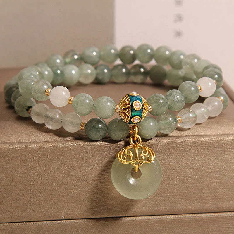 Green Aventurine Peace Buckle Charm Luck Double Wrap Bracelet