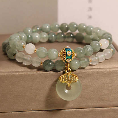 Green Aventurine Peace Buckle Charm Luck Double Wrap Bracelet