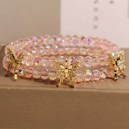 Butterfly double layer natural crystal bracelet