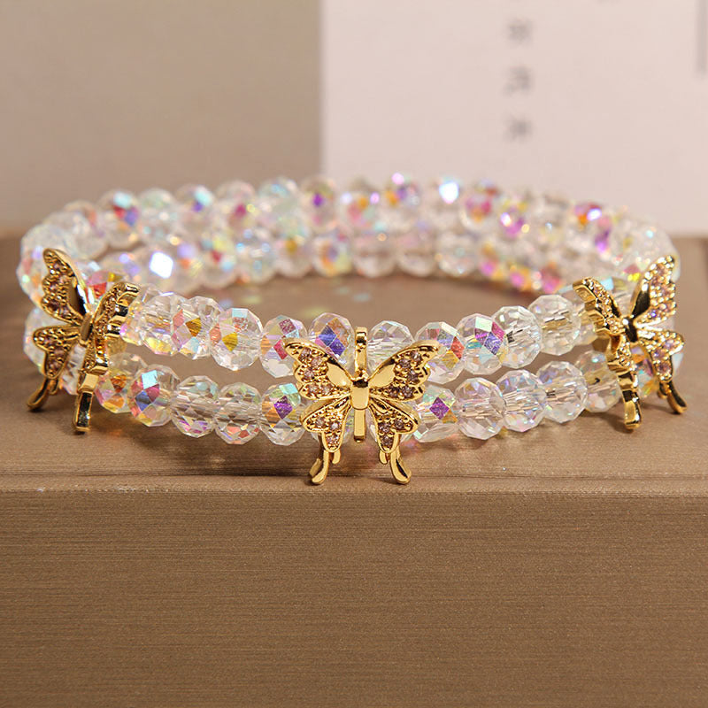 Butterfly double layer natural crystal bracelet