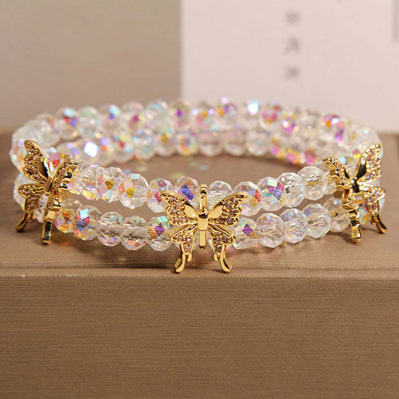 Butterfly double layer natural crystal bracelet