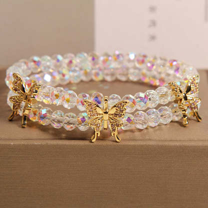 Butterfly double layer natural crystal bracelet
