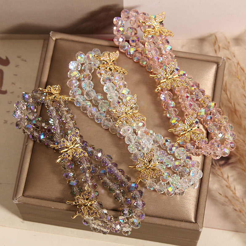 Butterfly double layer natural crystal bracelet