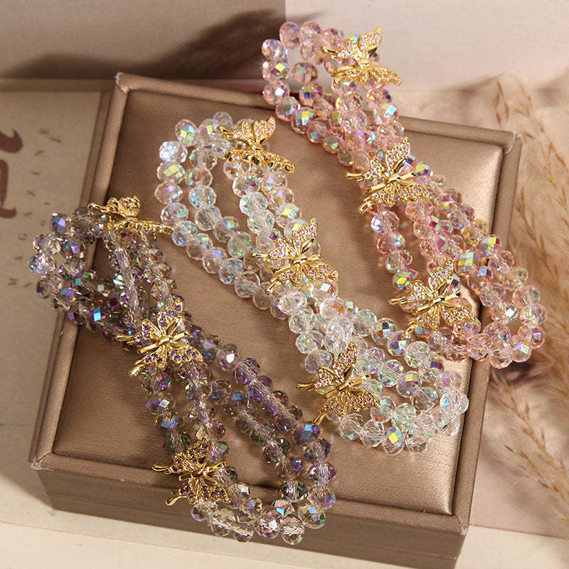 Butterfly double layer natural crystal bracelet