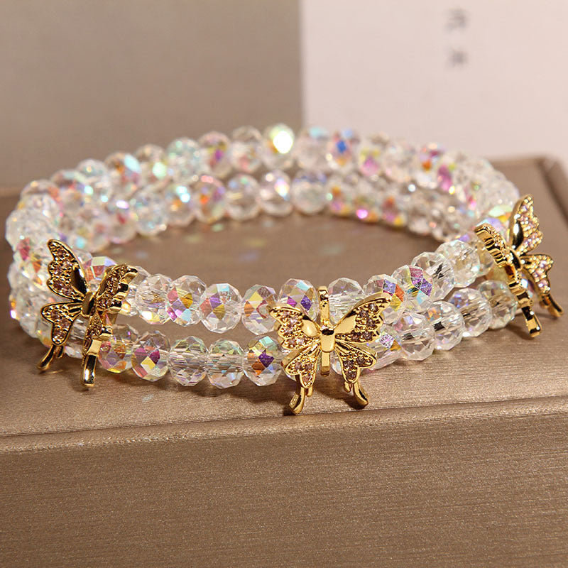 Butterfly double layer natural crystal bracelet