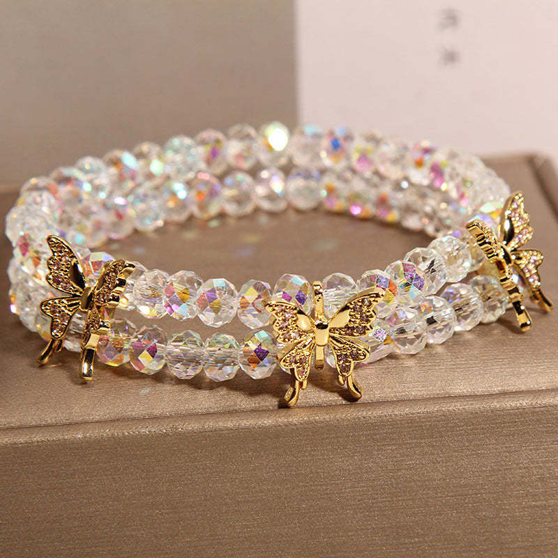 Butterfly double layer natural crystal bracelet