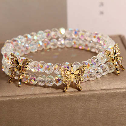 Butterfly double layer natural crystal bracelet