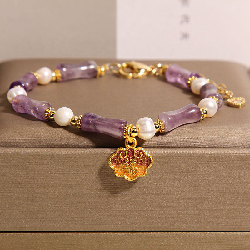 Chinese Style Stone Bamboo Glass Bracelet