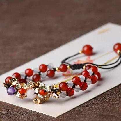 Green Aventurine Garnet Bead Flower Petal Luck Bracelet