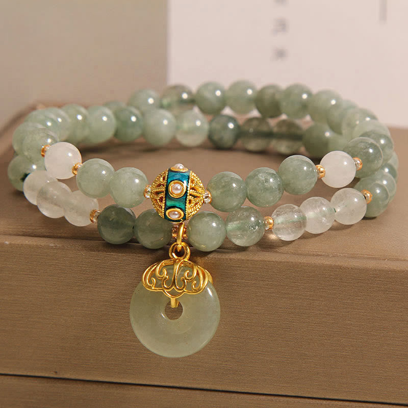 Green Aventurine Peace Buckle Charm Luck Double Wrap Bracelet