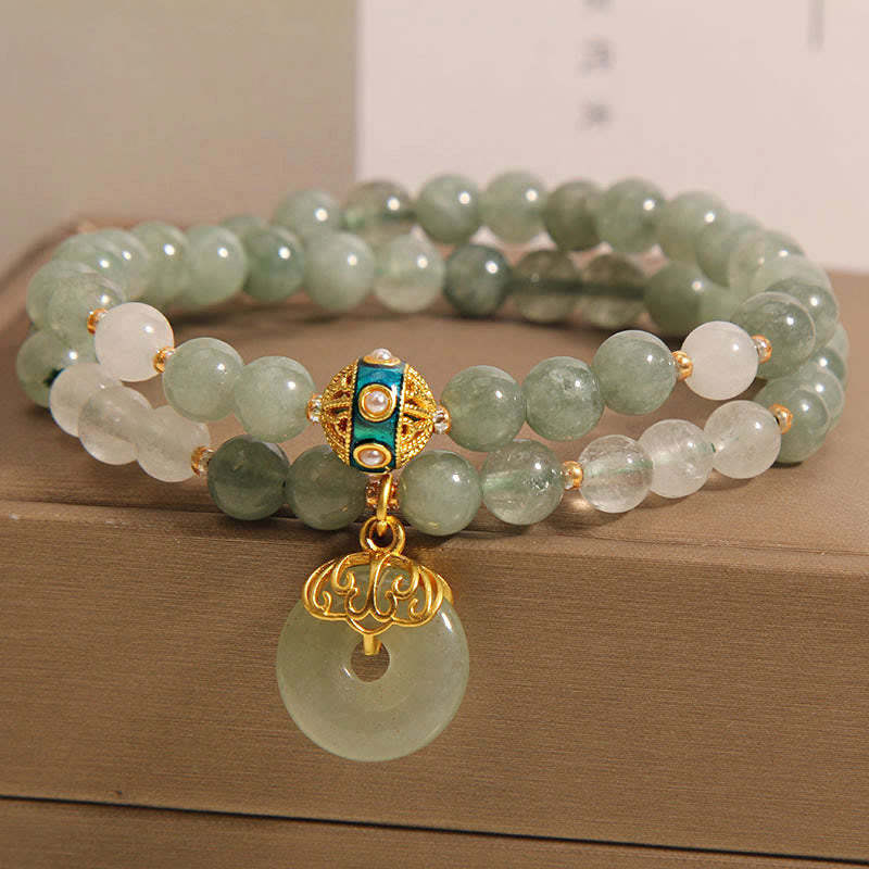 Green Aventurine Peace Buckle Charm Luck Double Wrap Bracelet