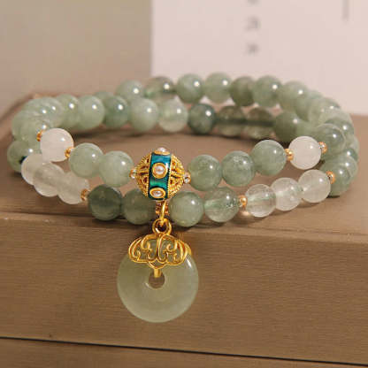 Green Aventurine Peace Buckle Charm Luck Double Wrap Bracelet