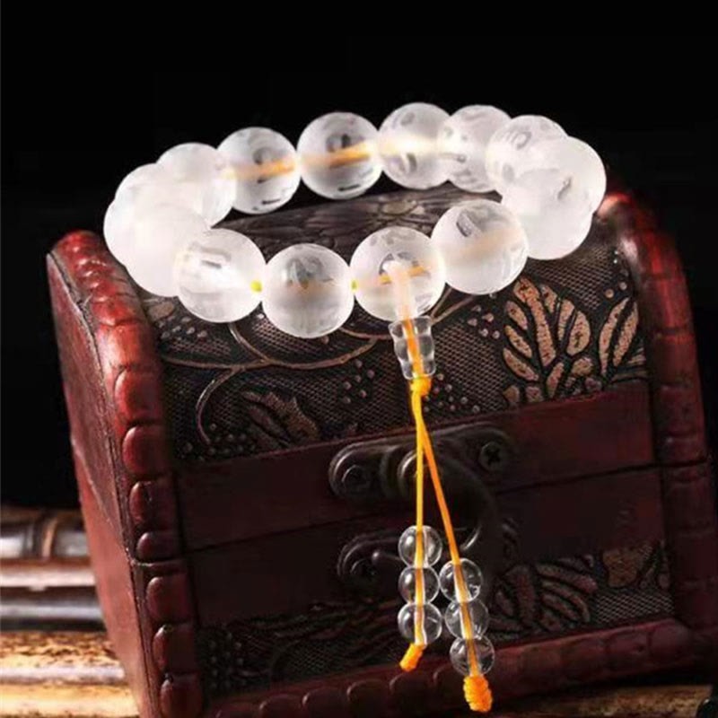 Open The Mind Tibet White Crystal Black Onyx Om Mani Padme Hum Meditation Bracelet