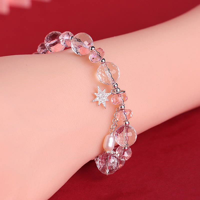 White Crystal Pink Crystal Star Bracelet