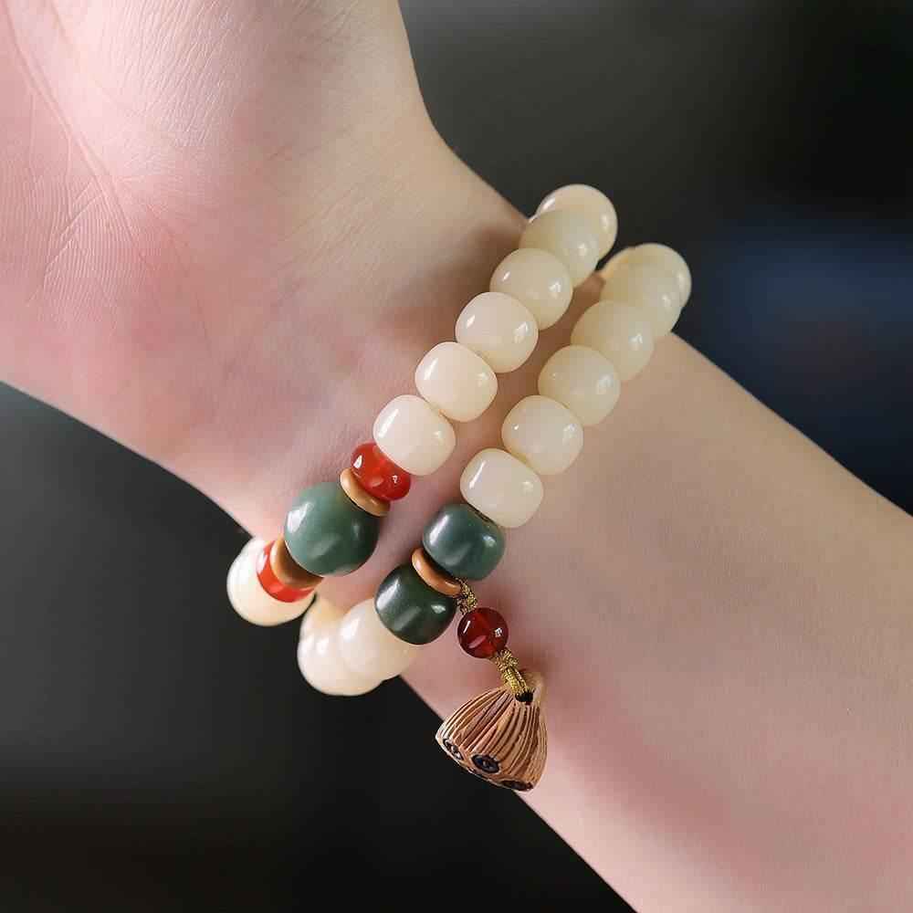 Natural White Jade Bodhi Double-Wrap Bracelet
