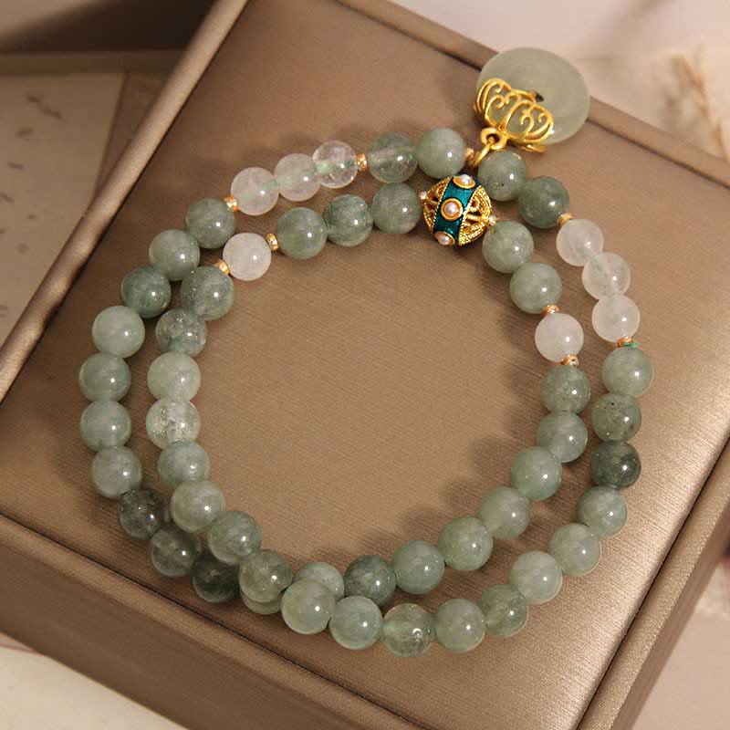 Green Aventurine Peace Buckle Charm Luck Double Wrap Bracelet