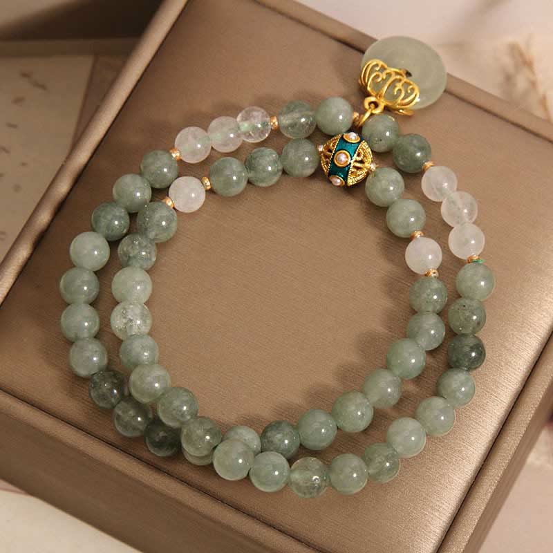 Green Aventurine Peace Buckle Charm Luck Double Wrap Bracelet
