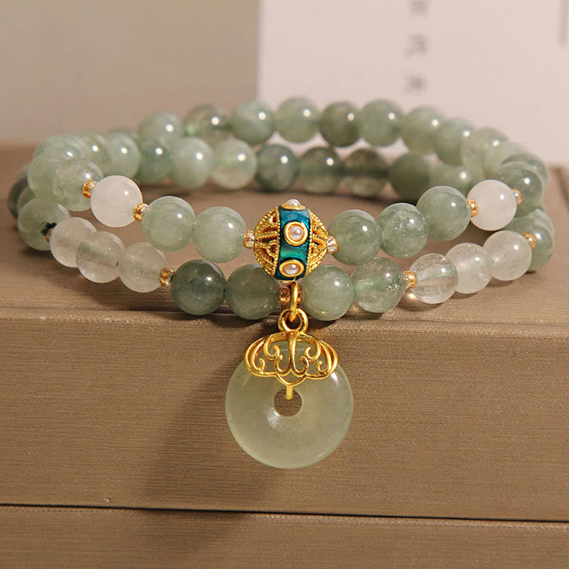 Green Aventurine Peace Buckle Charm Luck Double Wrap Bracelet